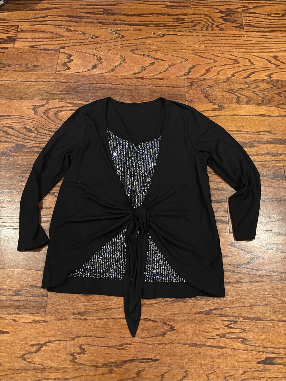 Black Tie-Front Sequin-Detail Women’s Top